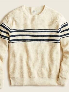 J. Crew Rugged Cotton Waffle Sweater with Navy Stripes